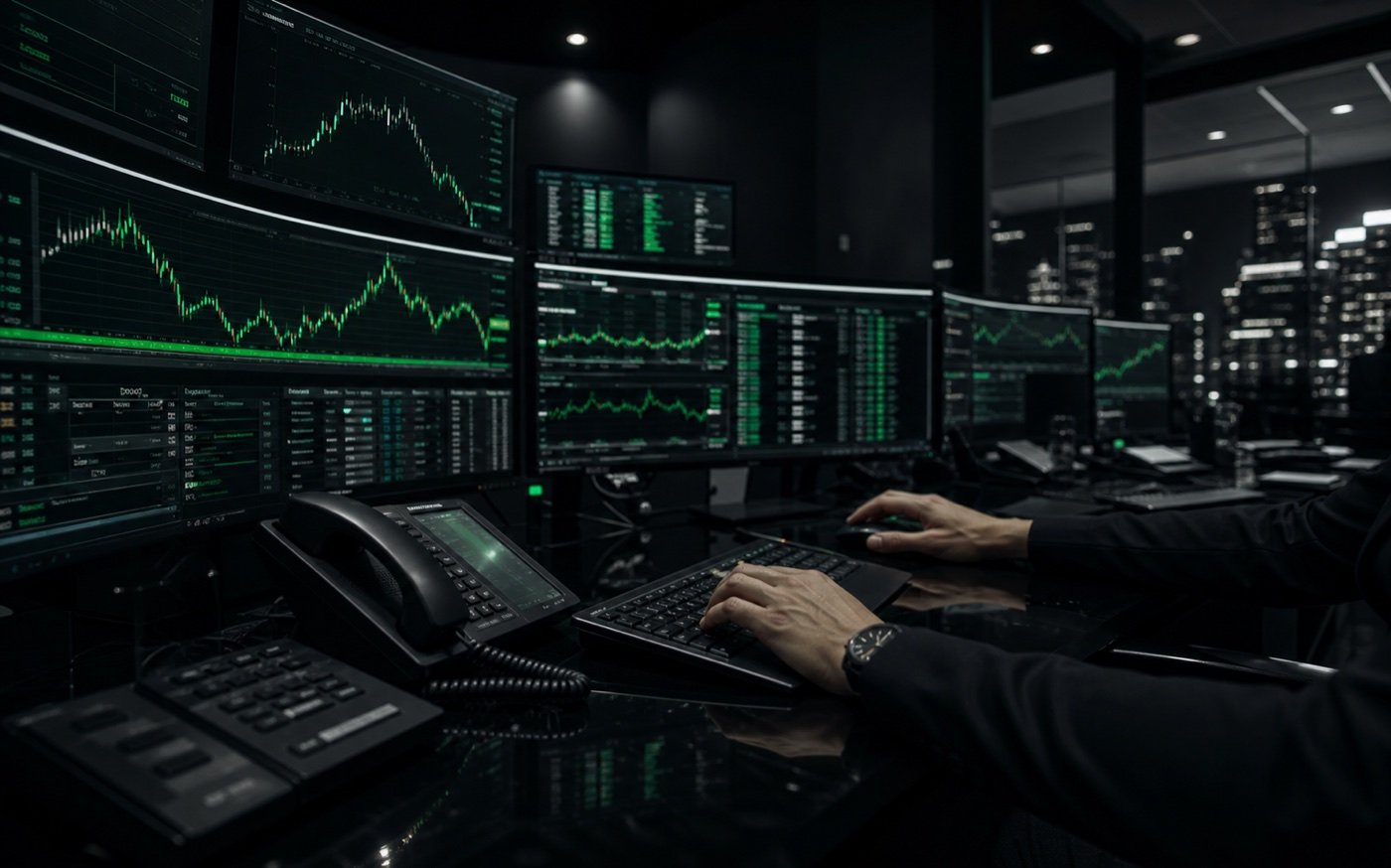 Institutional FX trading workstation with live market charts